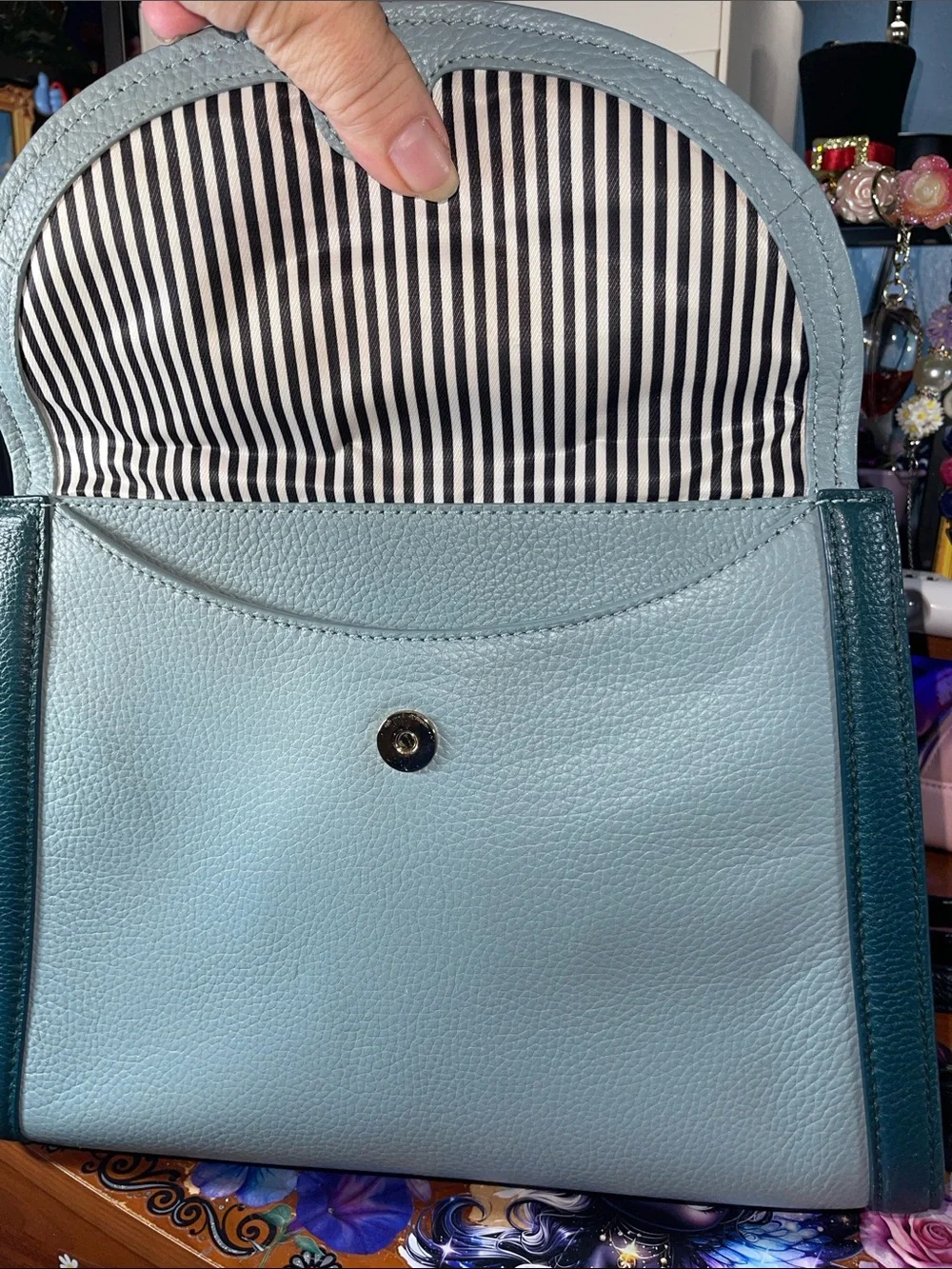 kate spade two-tone teal and light blue leather satchel